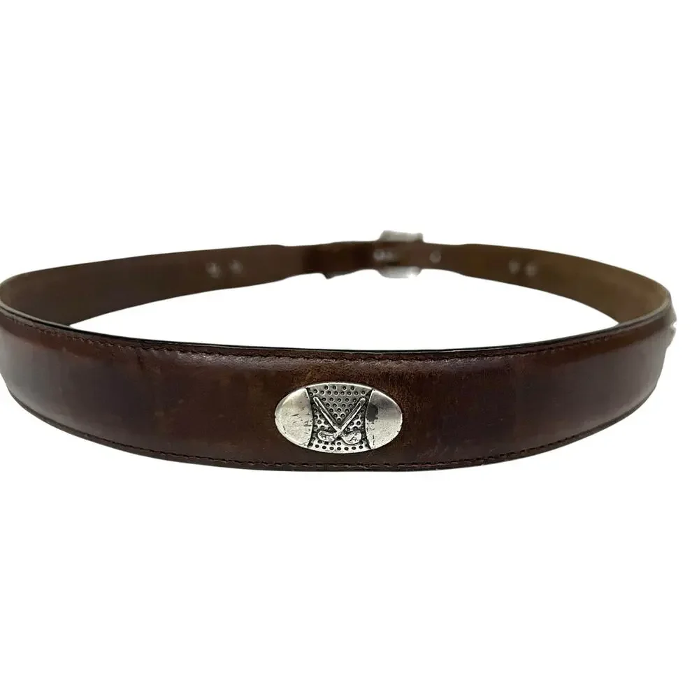 Vintage Danbury Men's Golf Belt Club Conchos Top Grain Oil-tan Leather Brown 38